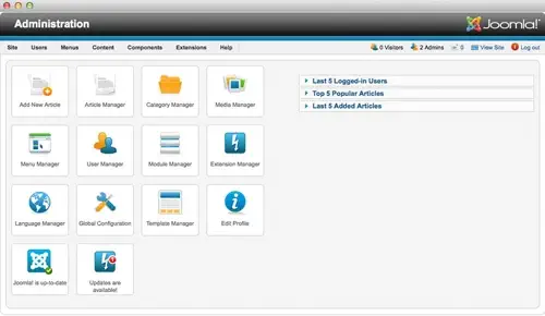 L'interface d'un site joomla
